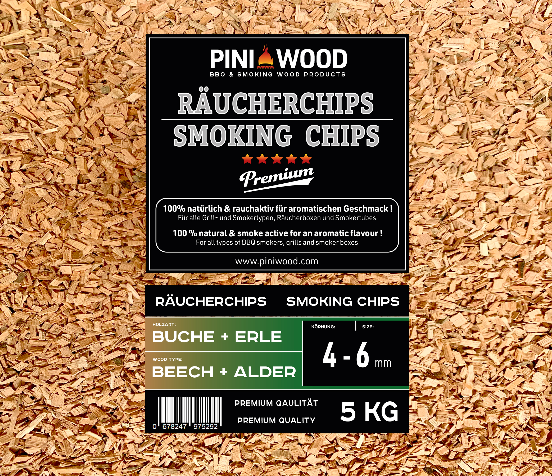 5 Kg Räucherchips Buche und Erle gemischt 4-6 mm Smoking Chips Räucherspäne 18 Liter